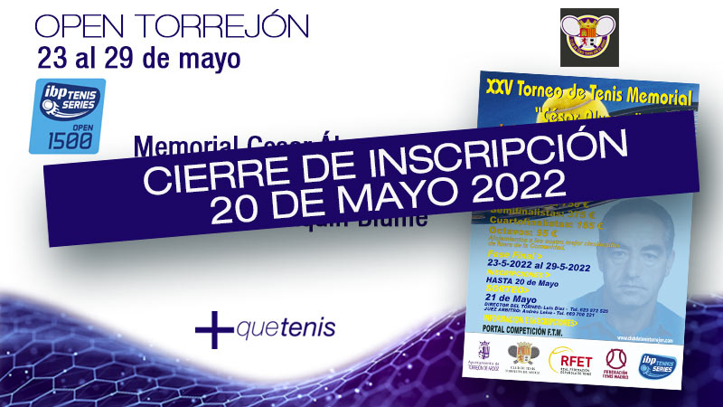 Último día de inscripción para el XXV Torneo de Tenis “Cesar Álvarez” en Torrejón