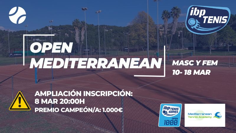 El 8 de marzo a las 20h límite de inscripción para el Open Mediterranean
