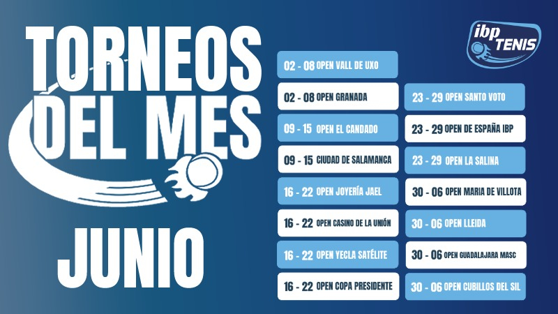 El Circuito IBP Tenis impulsa junio con 13 torneos y más de 50.000 € en premios