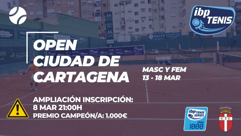 El Open Ciudad de Cartagena, cierra inscripciones el 8 de marzo a las 21h