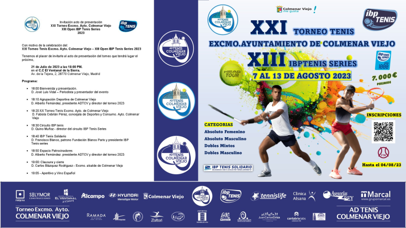 Acto de Presentación XXI torneo Excmo. Ayto. Colmenar Viejo- XIII IBP Tenis Series 2023