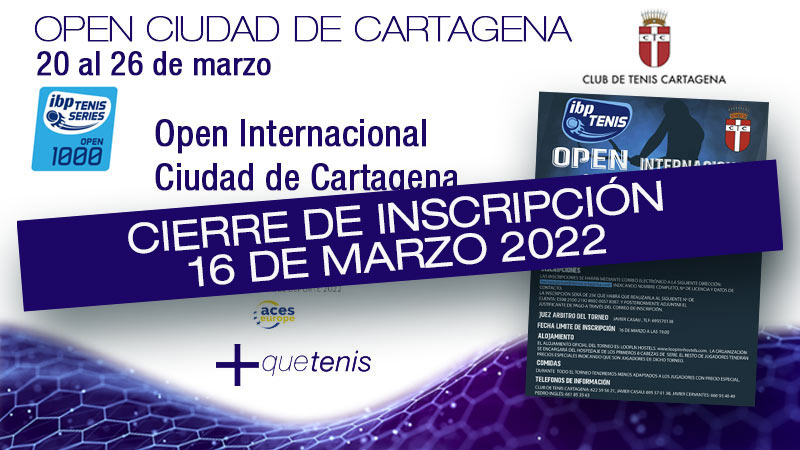 Últimos días de inscripción Open Internacional Ciudad de Cartagena. 